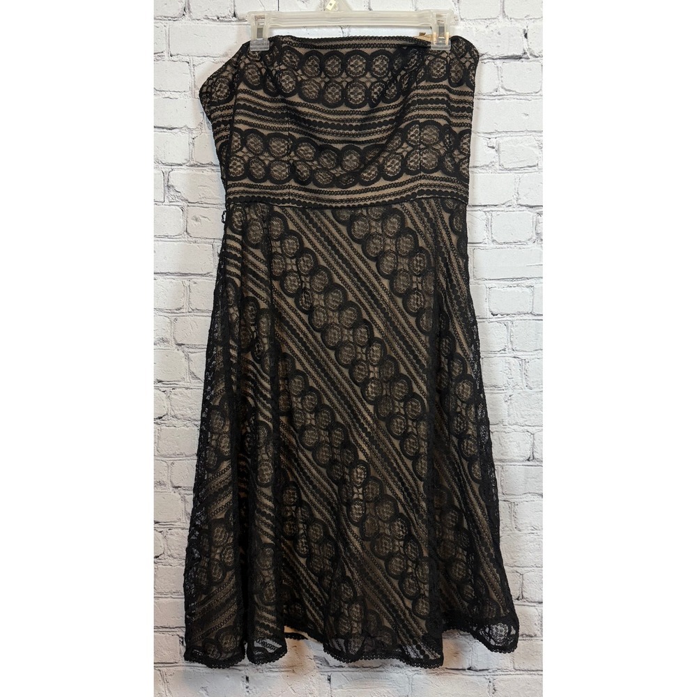 Ann Taylor LOFT Strapless‎ Dress Black Lace Overlay Party Cocktail Size 12